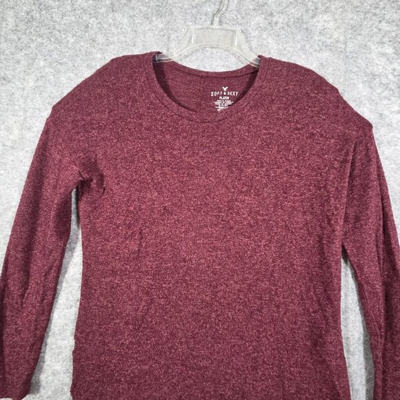 American Eagle Soft & Sexy Plush Long Sleeve Tee Burgundy Women’s Size S Casual - Picture 3 of 9